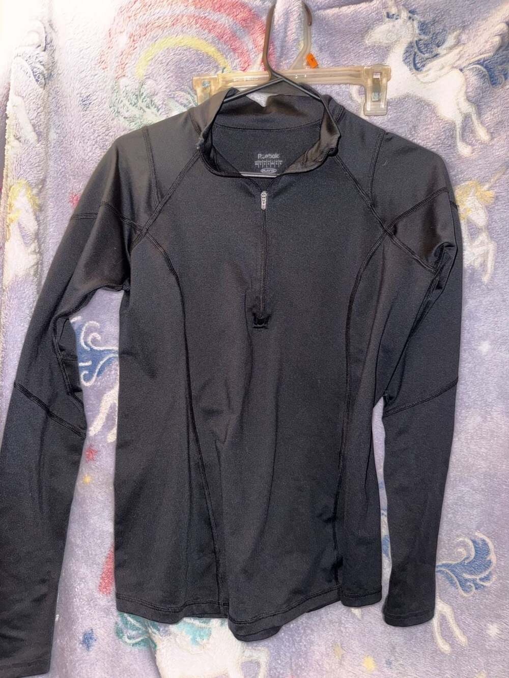 Reebok PlayDry Black Half Zip Athletic Pullover Top